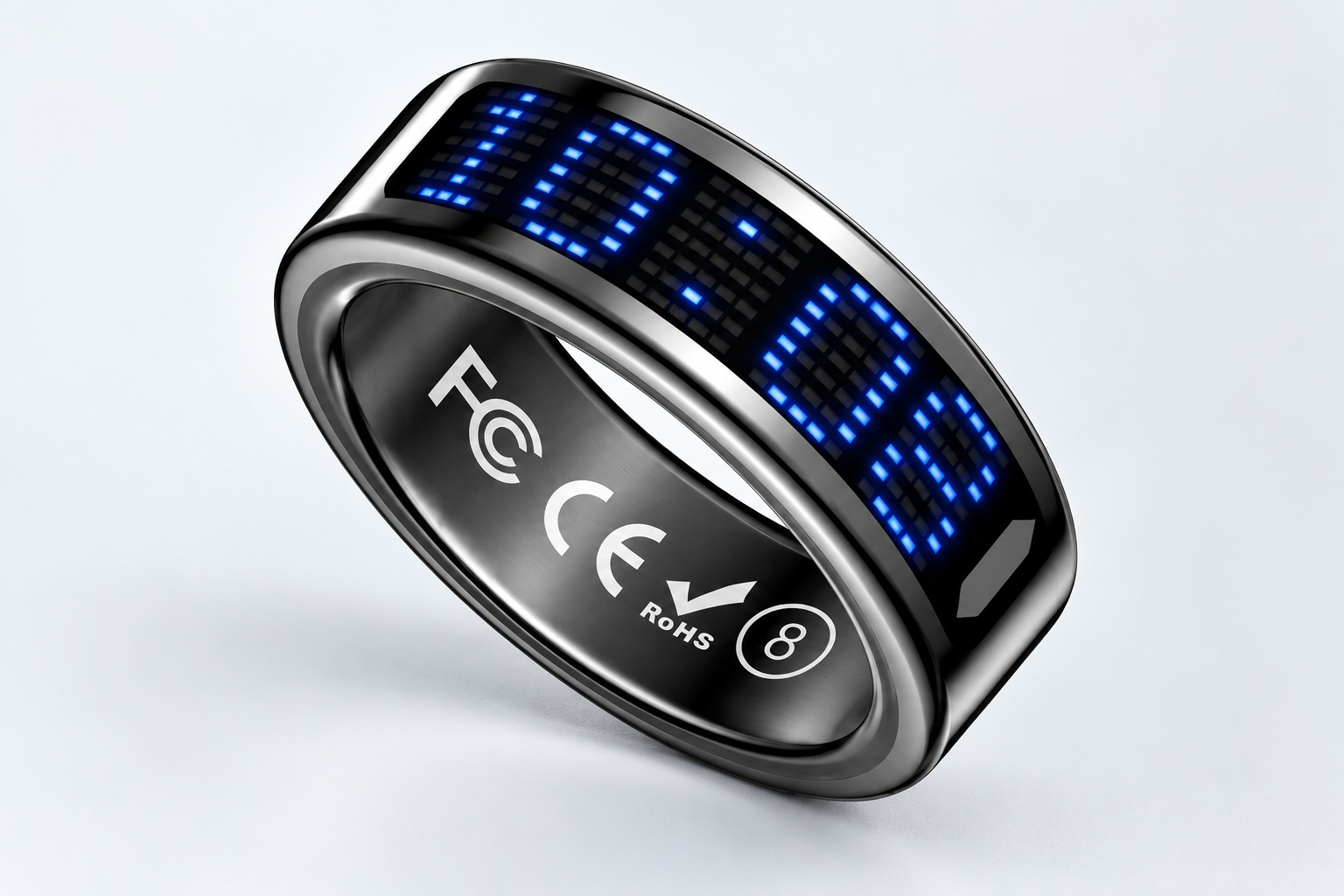 A close view of Glyph’s polished black finish and blue LED display